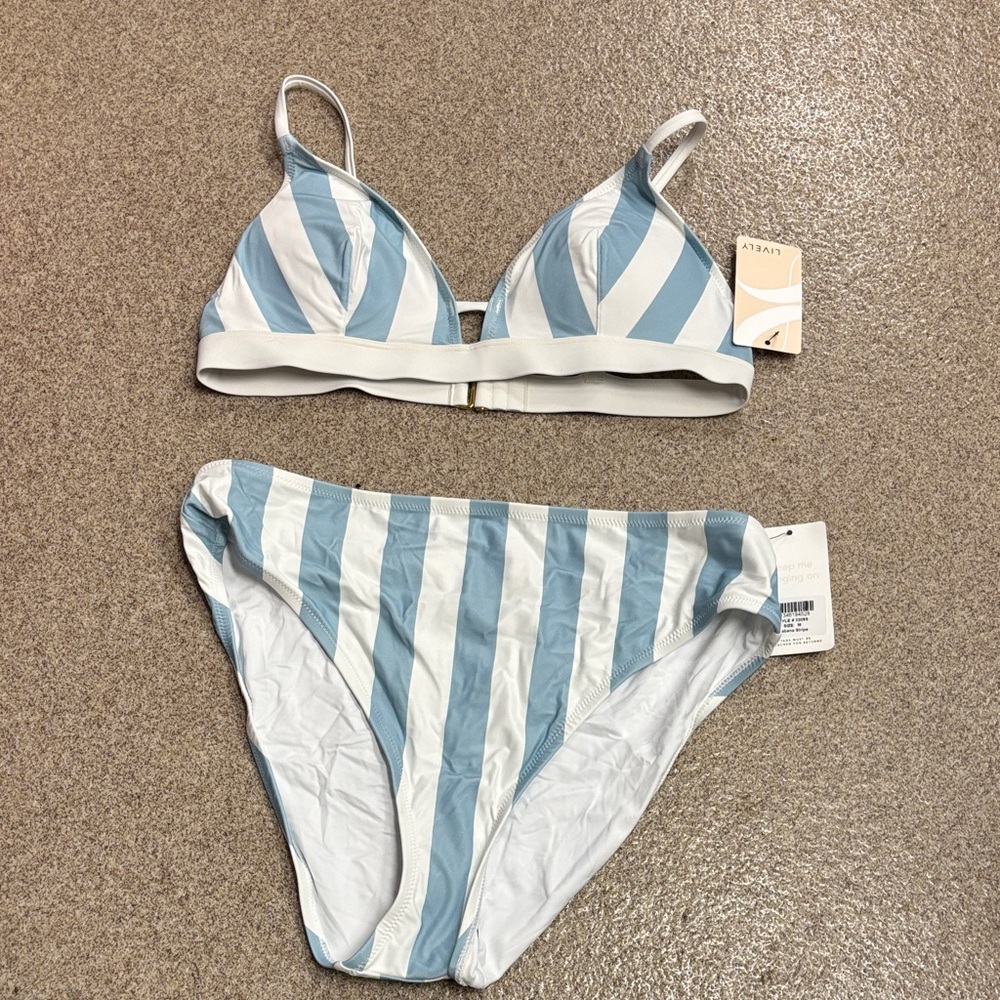 Lively Blue and White Striped Triangle Bikini Set